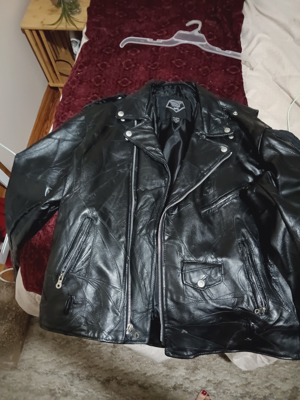 Vintage Men's Black Leather Bomber Jacket with Zip Front